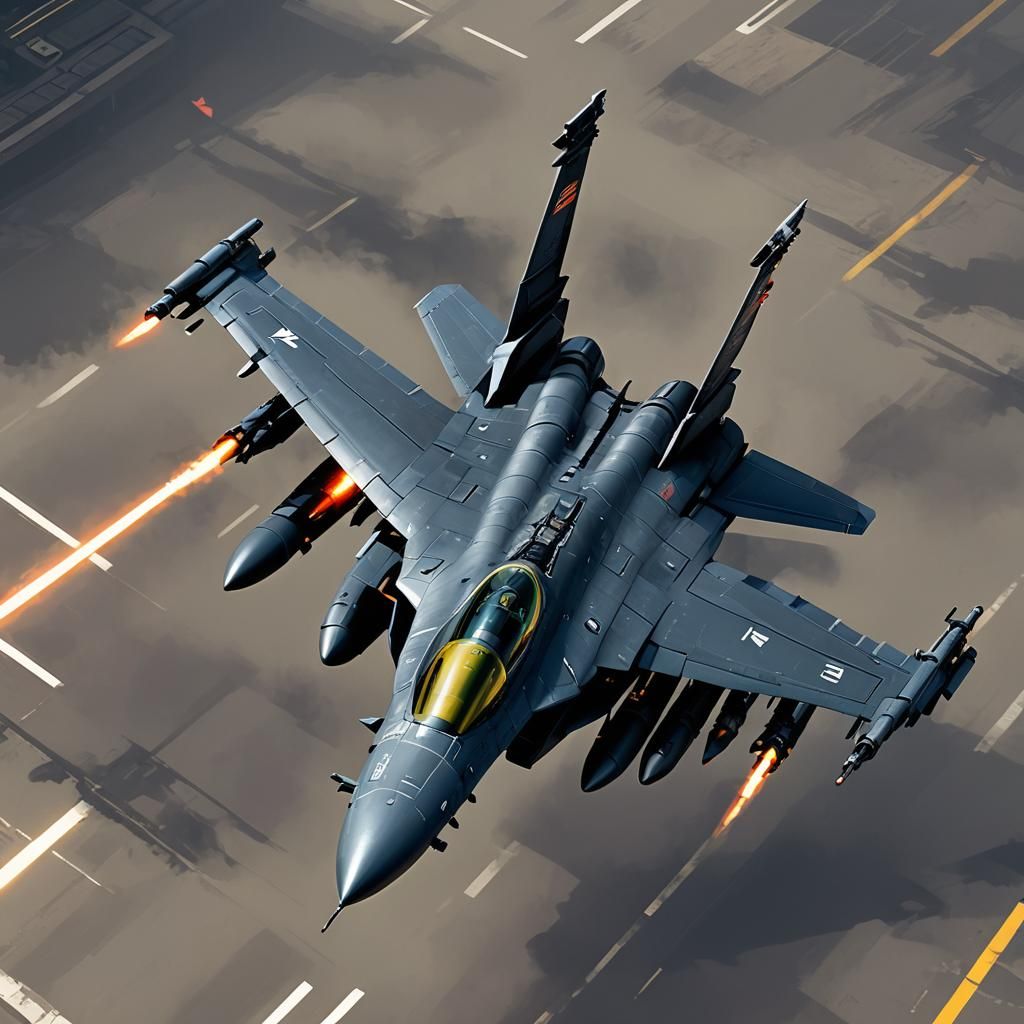 Pixel Art F16 Fighter Jet in Cyberpunk Style