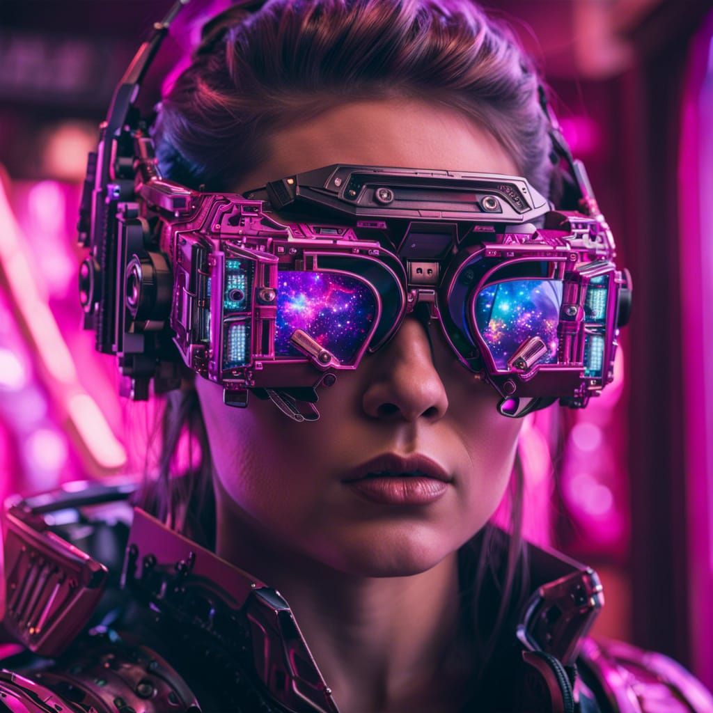 Pink Cyberpunk AR Goggles: Detailed Immersive Photography