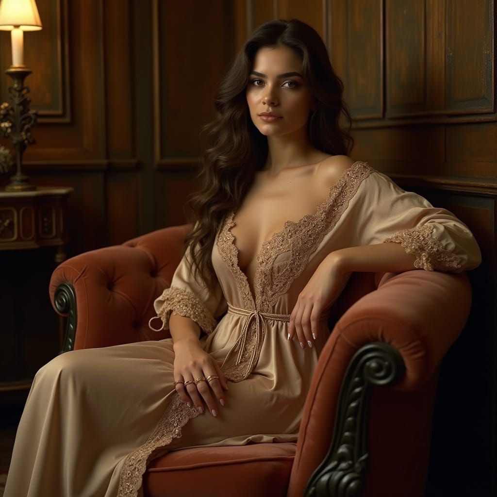 Elegant Woman in Robe, Art Nouveau Style