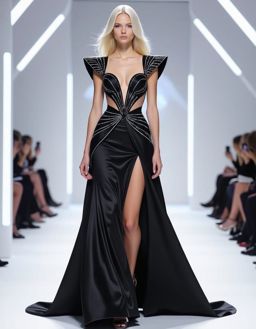Blond Model in Ultra-Futuristic Gala Gown