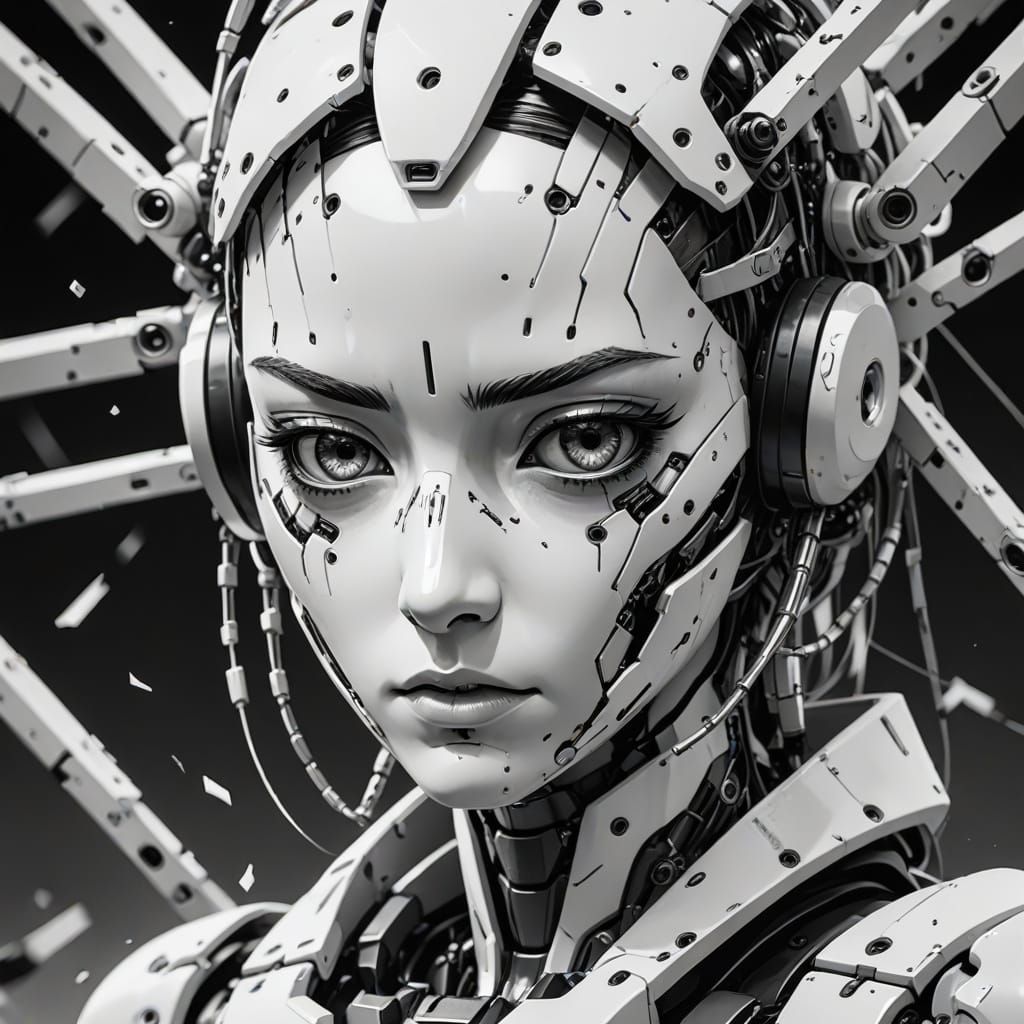 Anime-Style Robot with Fractured Gaze