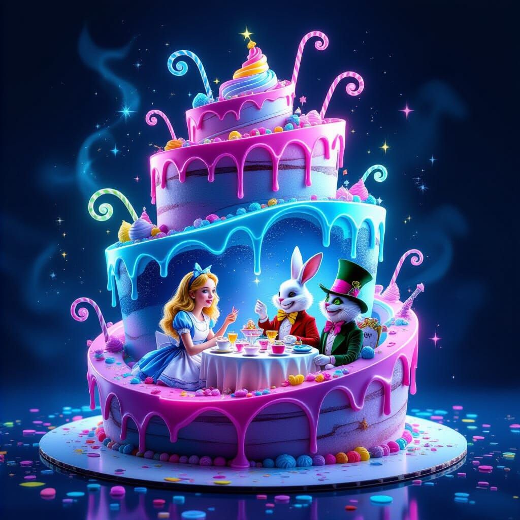 Surreal Wonderland Un-Birthday Cake with Alice Characters