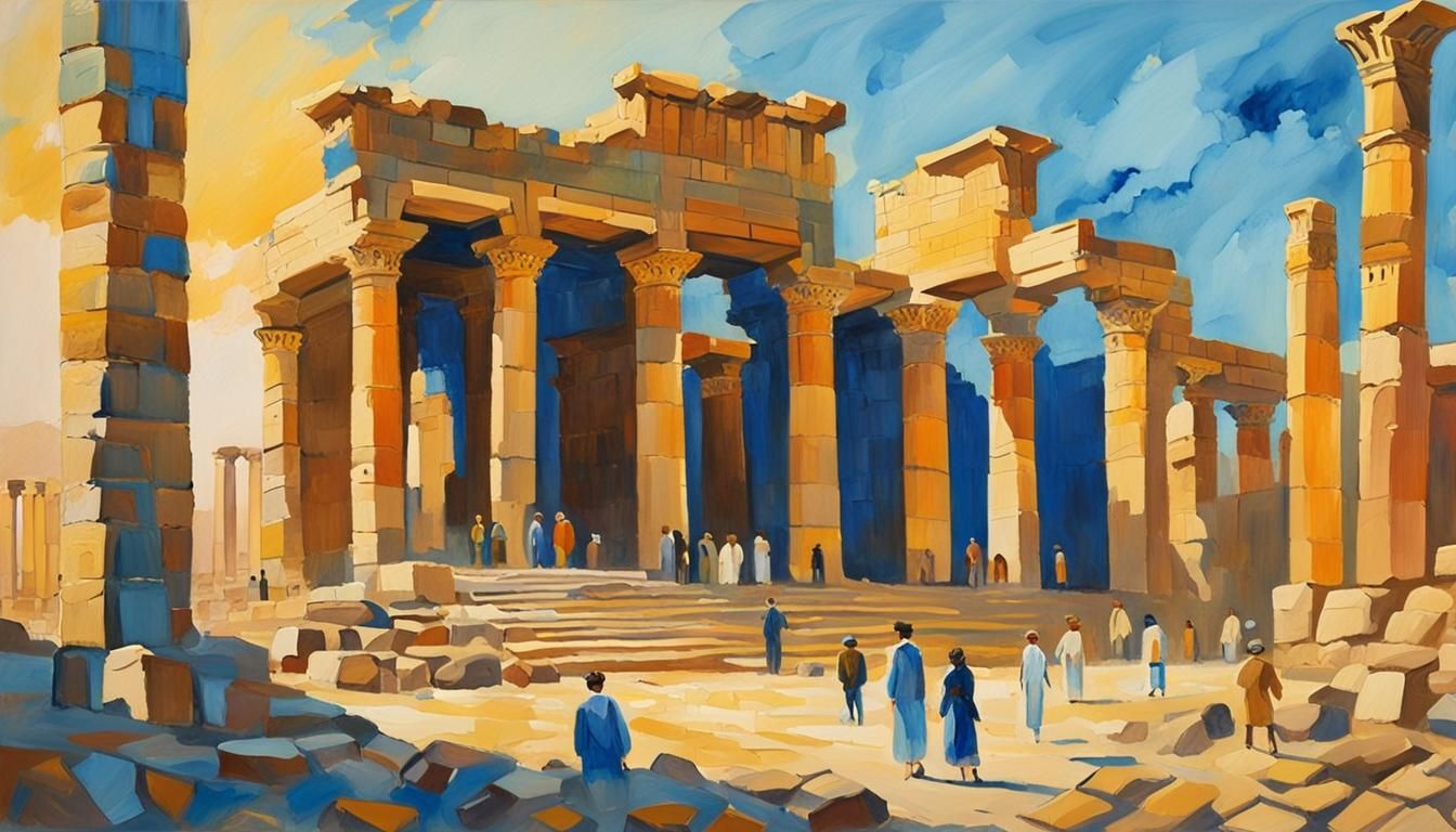Persepolis Ruins in Impressionist Gouache Painting