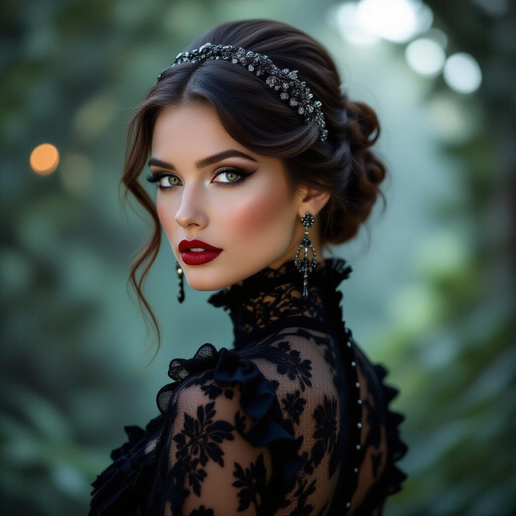 Gothic Victorian Woman Portrait in Dark Academia Style