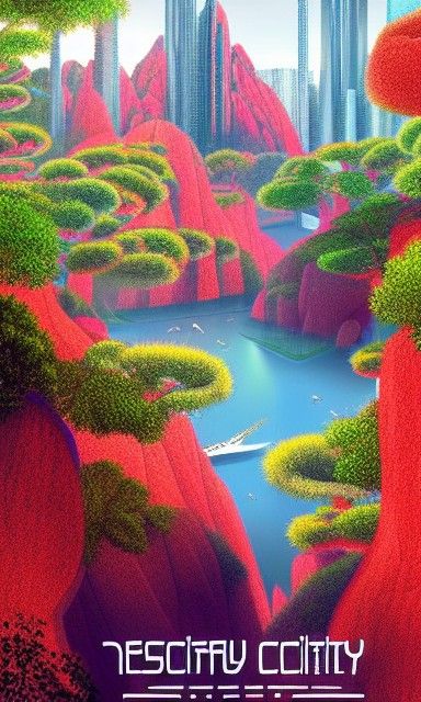 Futuristic City in Harmony with Nature: Vector Graphic