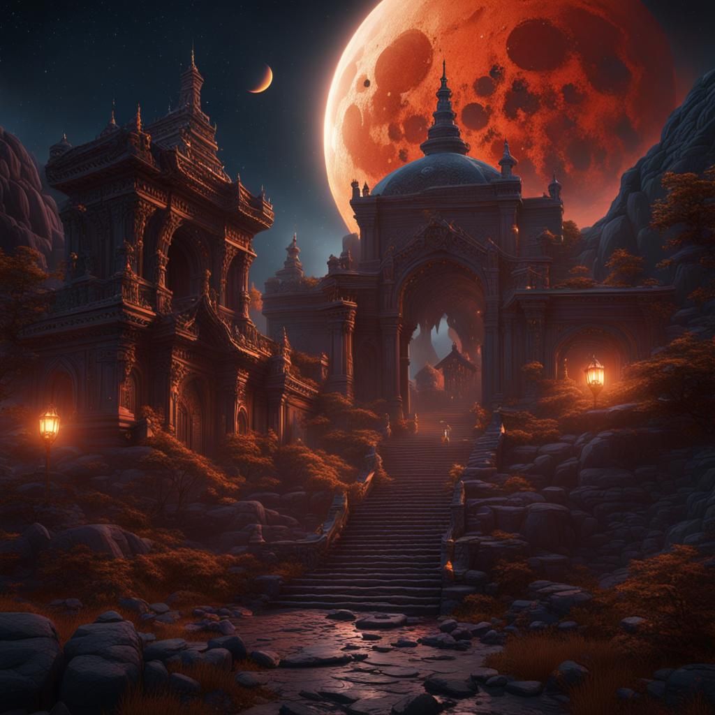 Detailed Lunar Eclipse Fantasy Concept Art