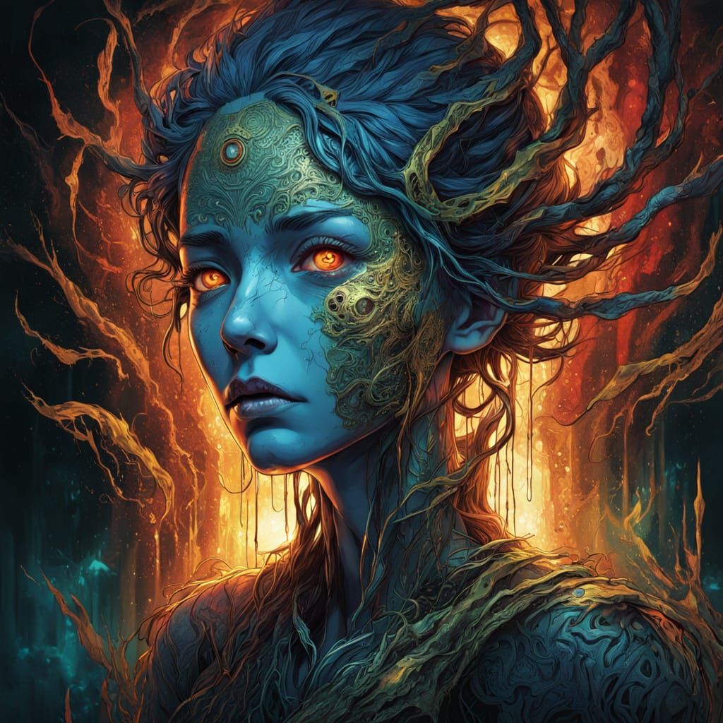 Dark Fantasy Anime Portrait: Fearful Amber Eyes