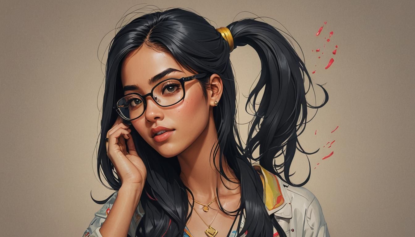 Cartoon Portrait of a Young Woman with Glasses
