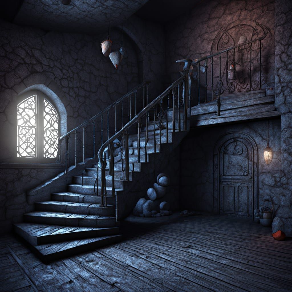 Dark Fantasy Low-Poly Spiral Staircase Tower in 3D