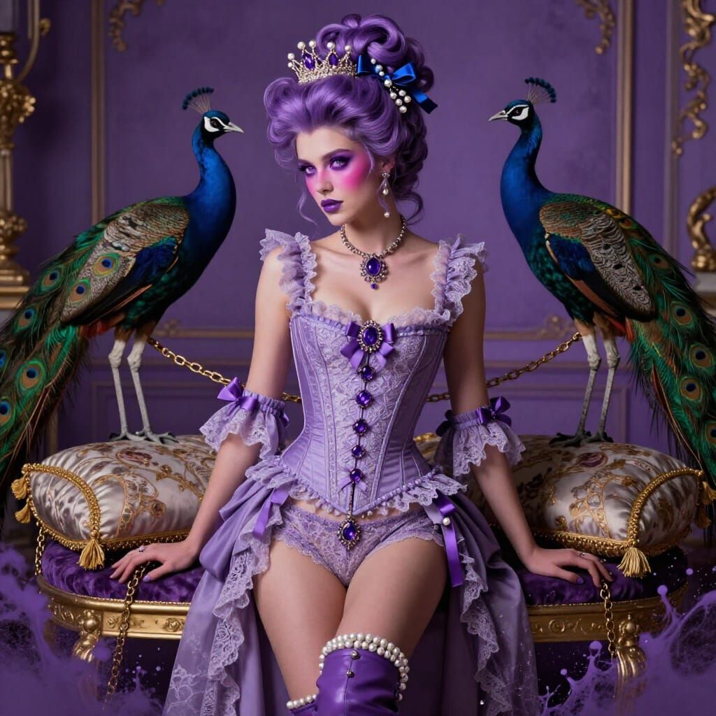 Haute Couture Model as Marie Antoinette in Baroque Violet Co...