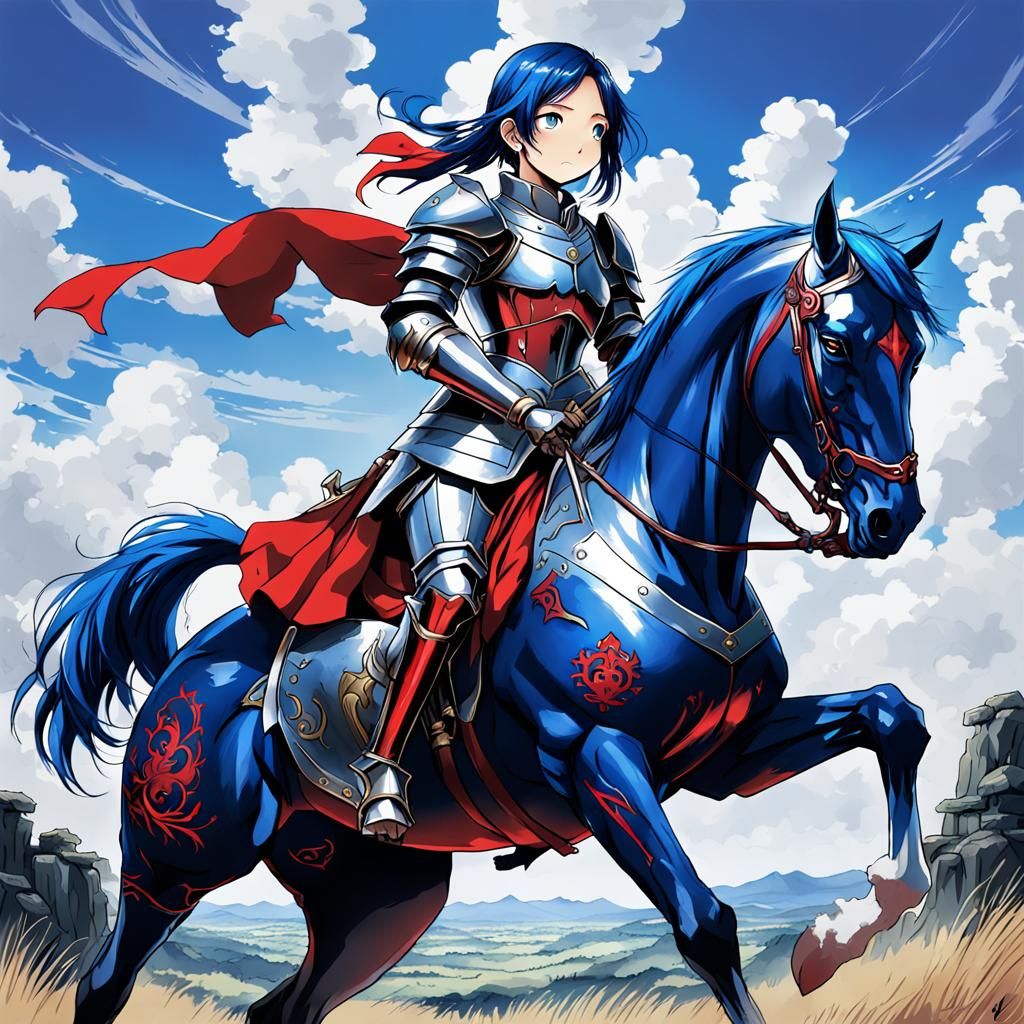 Girl in Steel Armor on Horse, Studio Ghibli Style