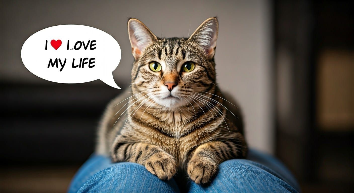 Tabby Cat sitting on your knee enjoying a quite moment looki...