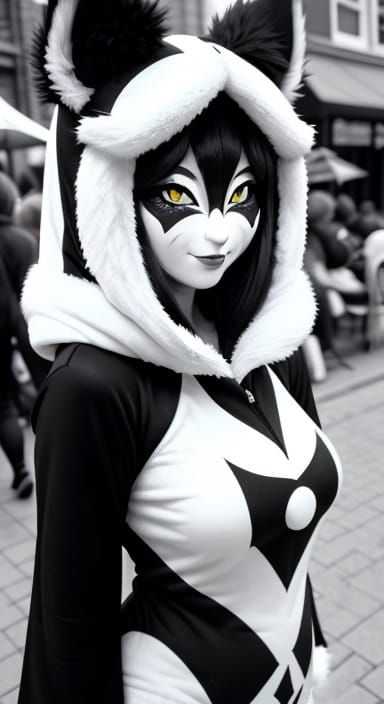 Symmetrical Troll Lady in Monochrome Cubism Style