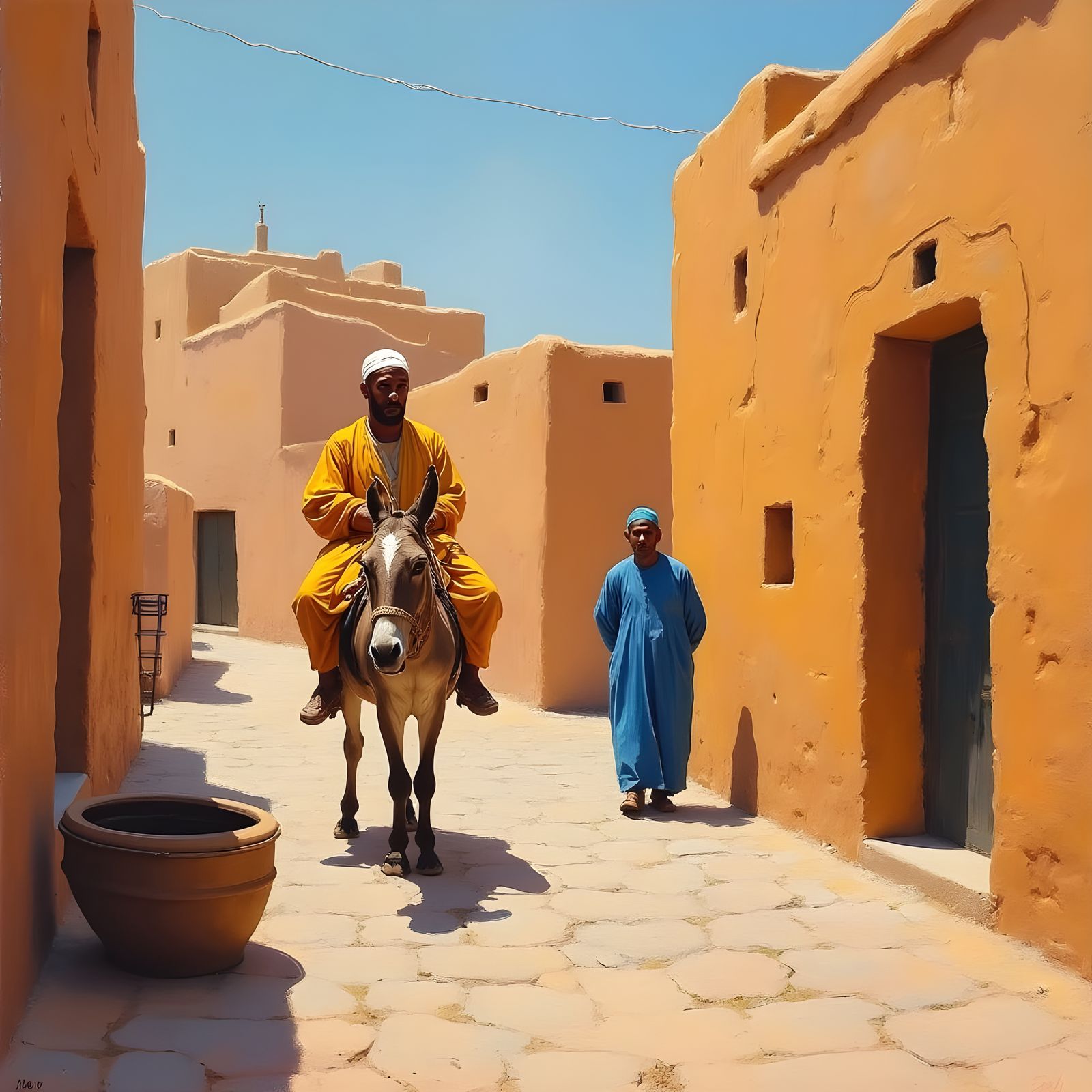 North African Village Scene in Vibrant Impressionistic Style