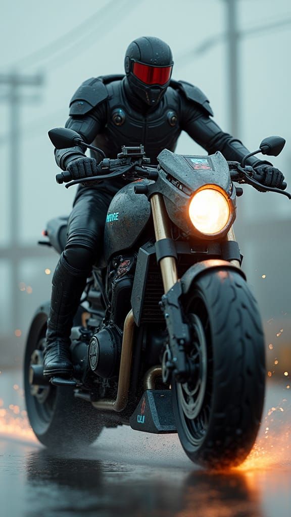 Futuristic Enforcer on Colossal Squad Bike - Hyper-Realistic