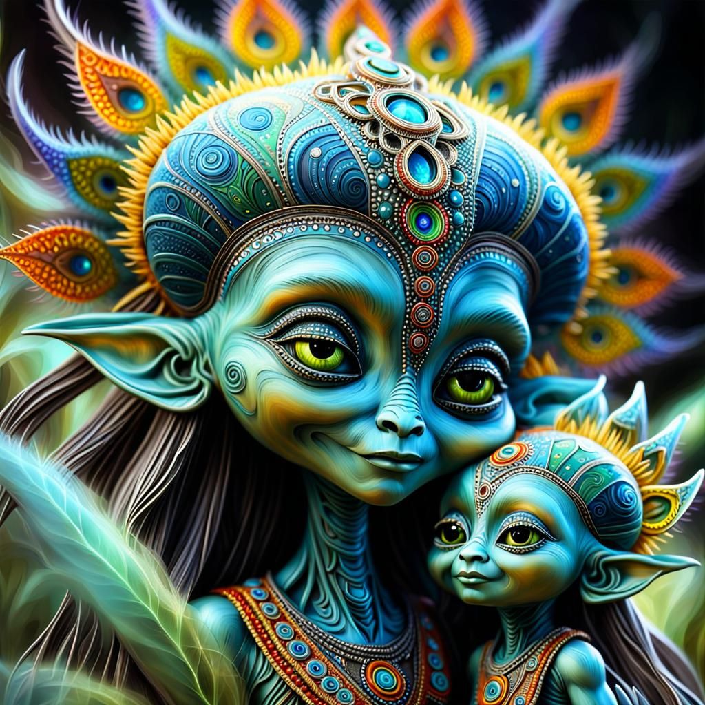Adorable Alien Mother and Baby in Photorealistic Style