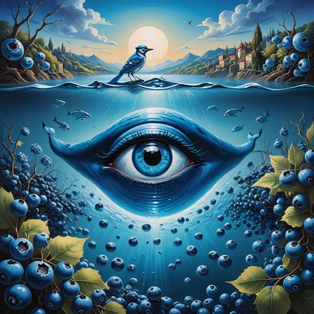 Surreal Blue Eye with Ocean and Wildlife