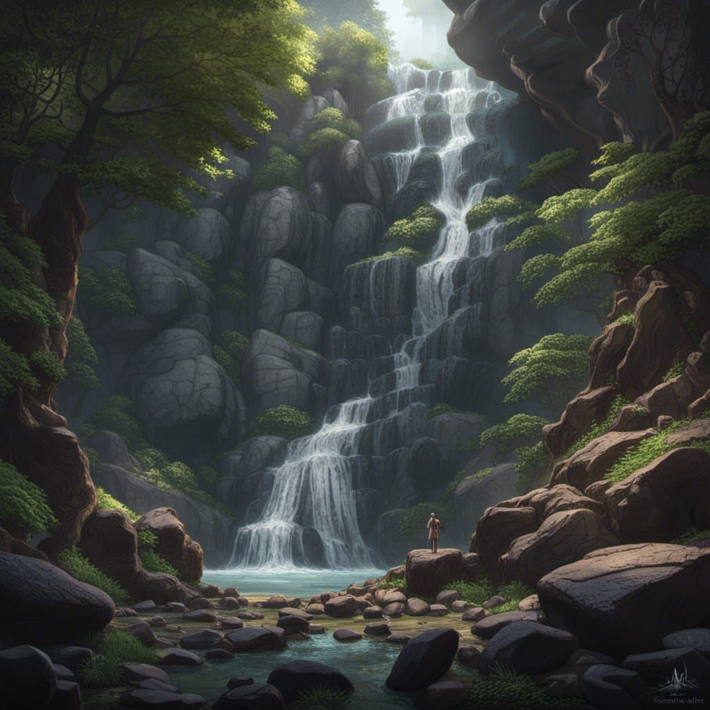 Dark Fantasy Rock Sculpture by Alphonse Mucha