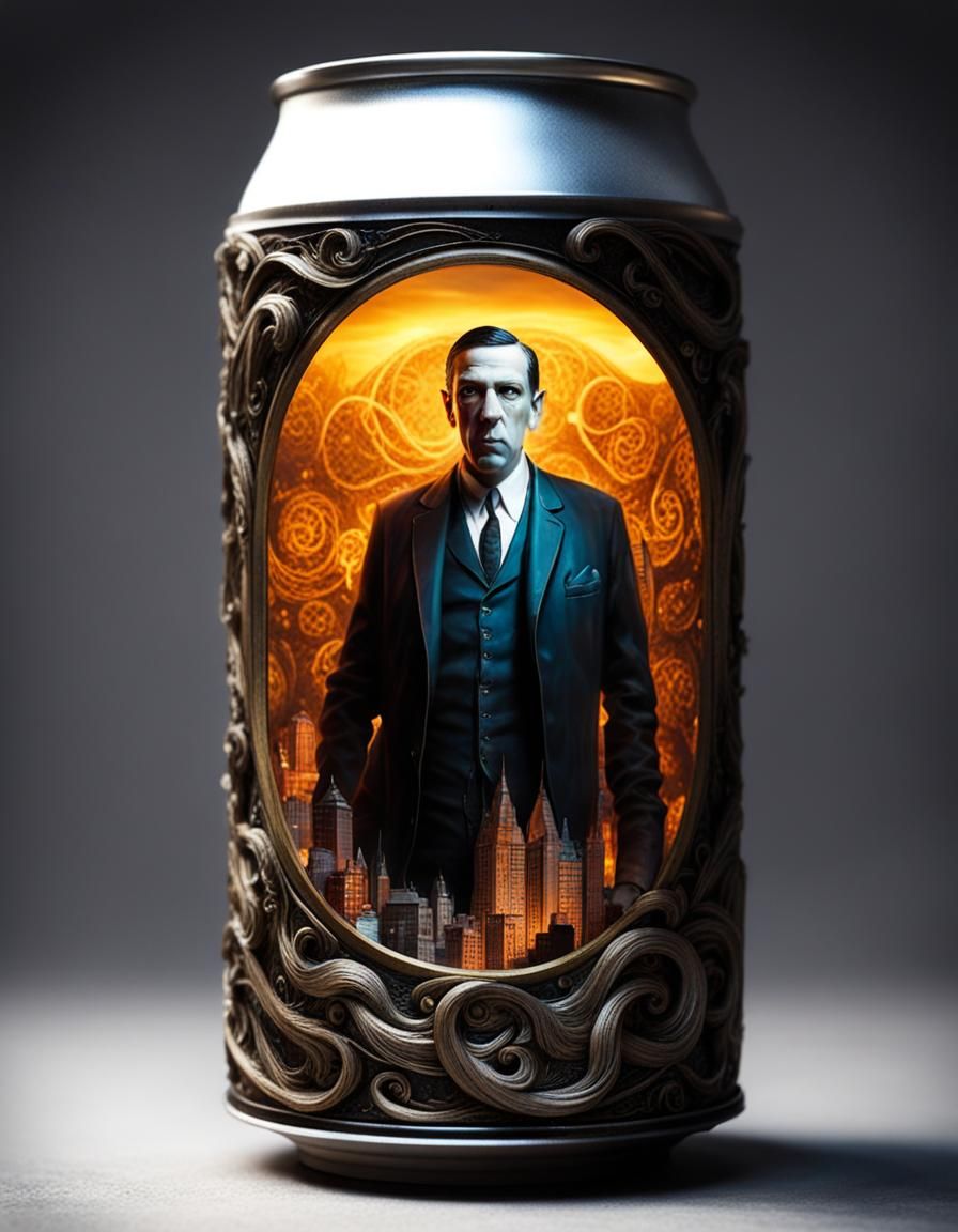 H.P. Lovecraft Miniature in Beer Can