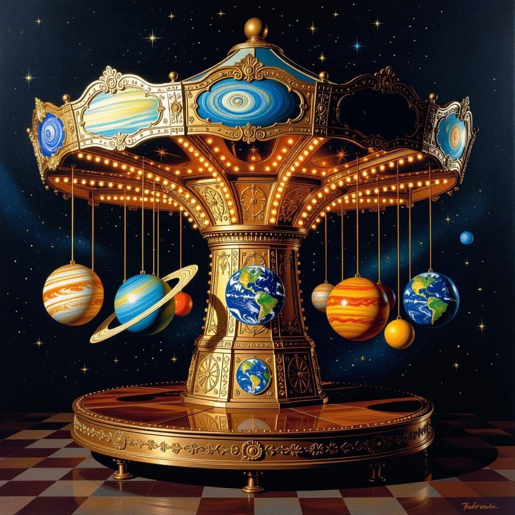 Cast Iron Carousel with Planets in Orbit