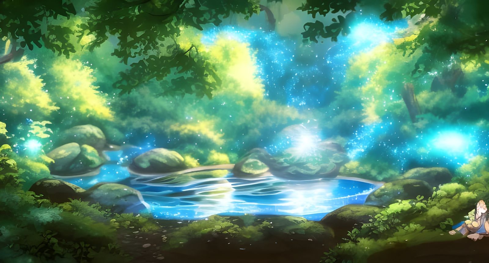Magical Anime Hot Spring Cave in Forest