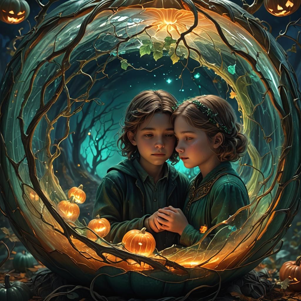 Children Trapped Inside Glass Pumpkin: Fantasy Art