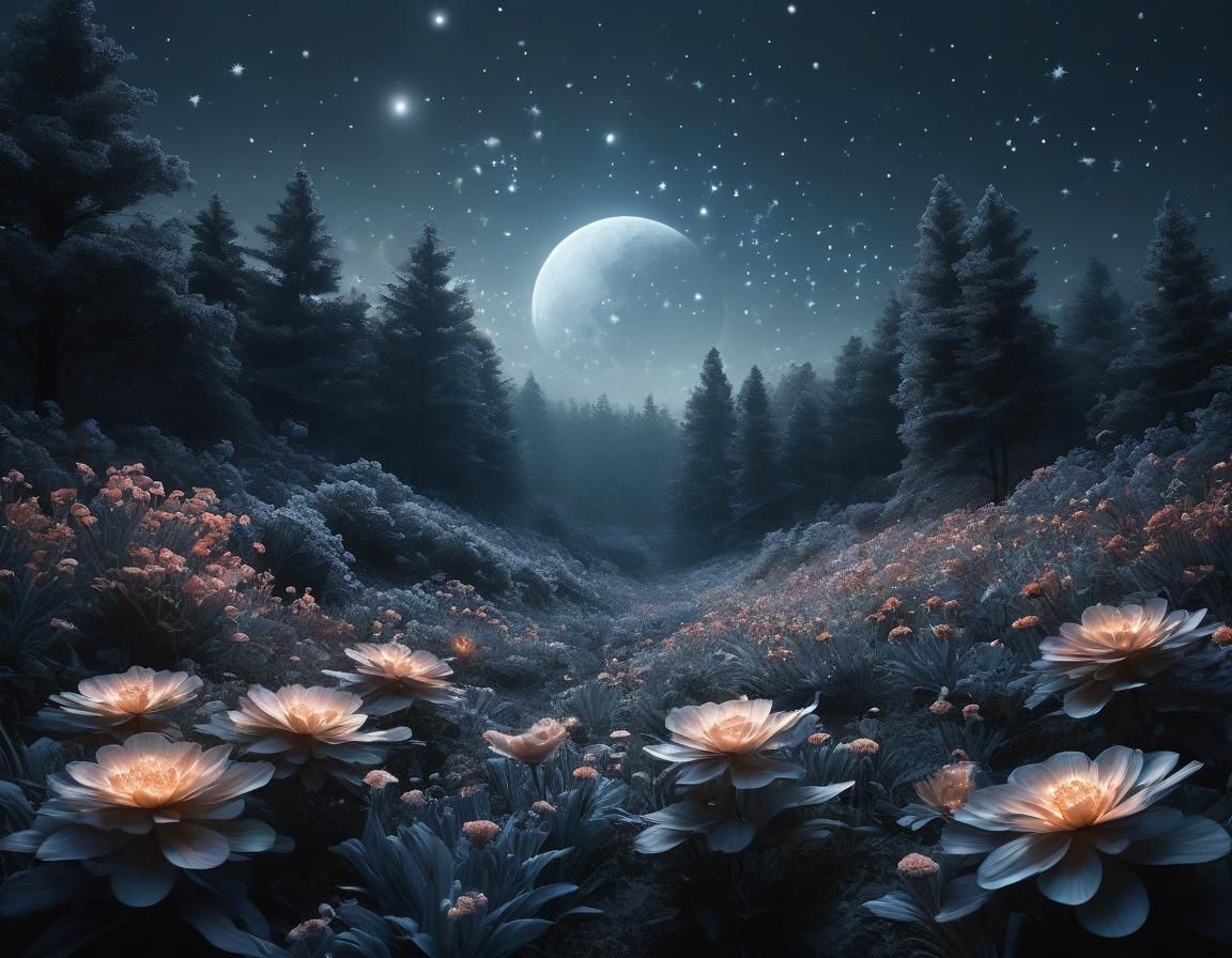 Ethereal Abstract Floral Landscape in Grayscale