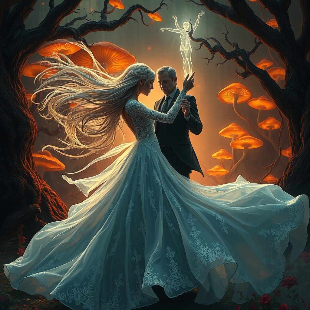 Ethereal Beauty Dances with the Ghostly Figure of a Man in a...
