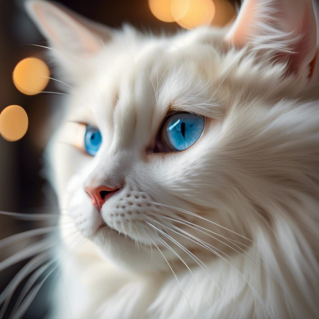 Beautiful White Cat with Blue Eyes, Sharp Focus