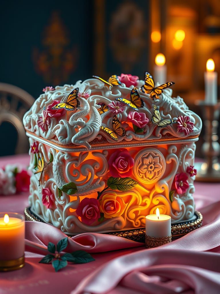 Wonderland Fantasy Porcelain Box in Golden Imperial Style