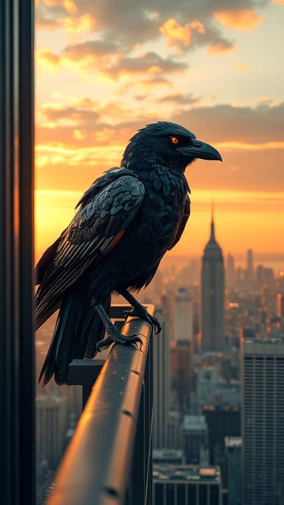 Biomechanical Raven in Epic Cyberpunk Cityscape