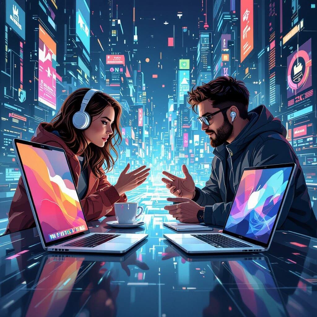 Apple vs. Android Debate in Futuristic Style