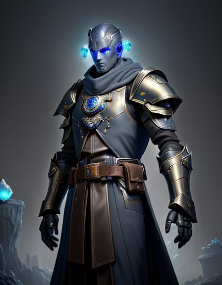 Robotic Mage with Crystal on Dockside Wharf