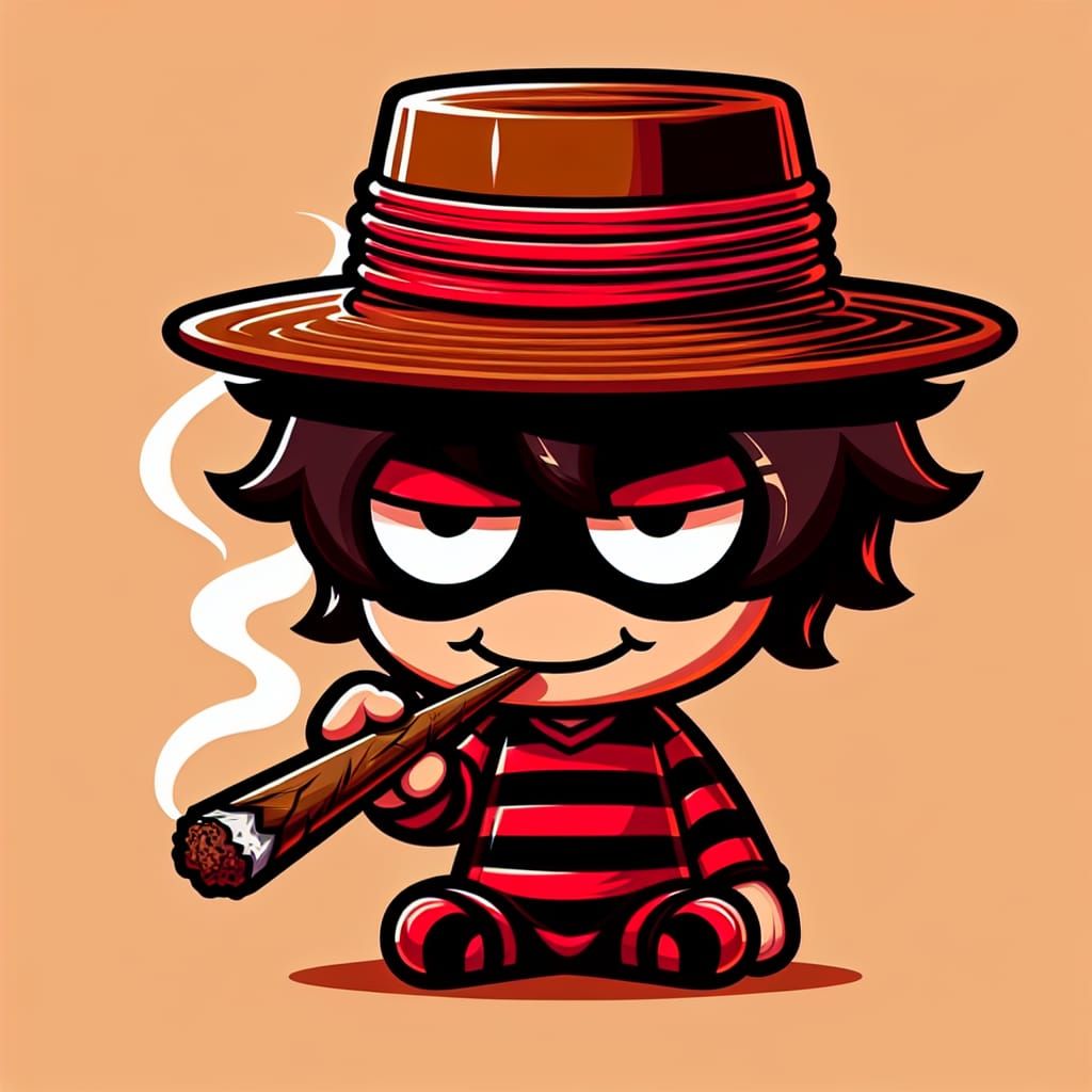 Chibi Character Smoking a Blunt in Cartoon Style