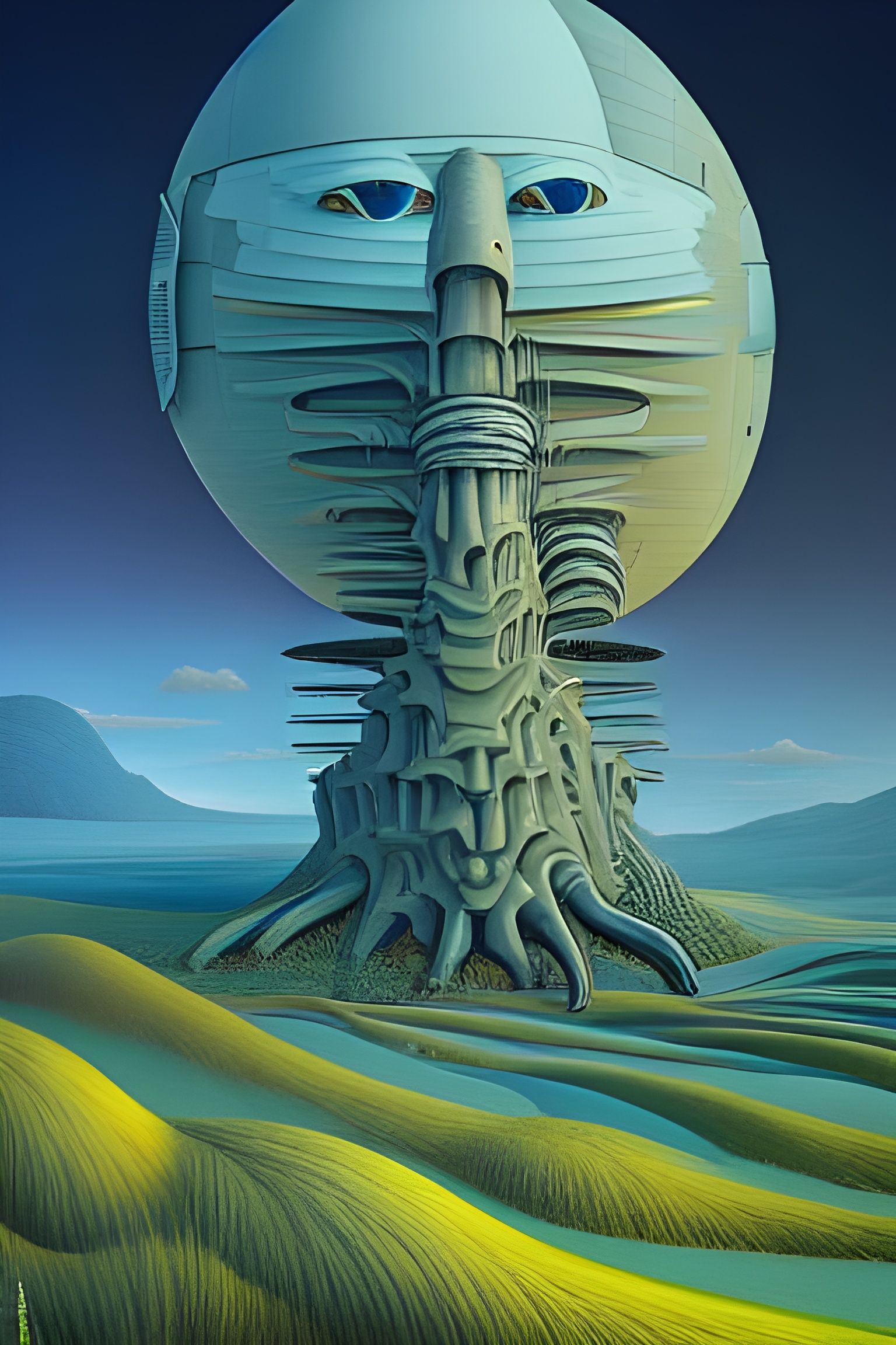 Gigantic Marge Simpson Monster in Surreal Dreamscape