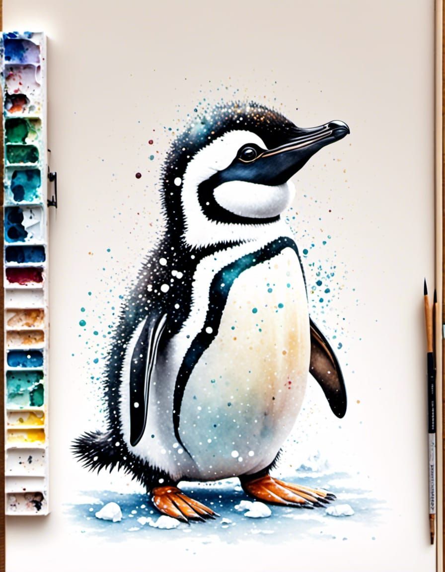 Watercolor Humboldt Penguin in Beatrix Potter Style