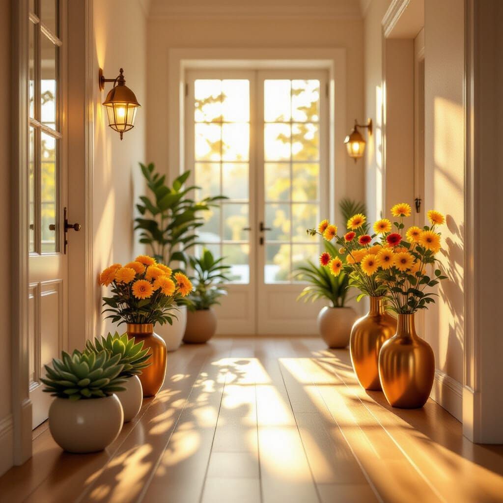 Warm Italian Entryway with Golden Hour Sunlight