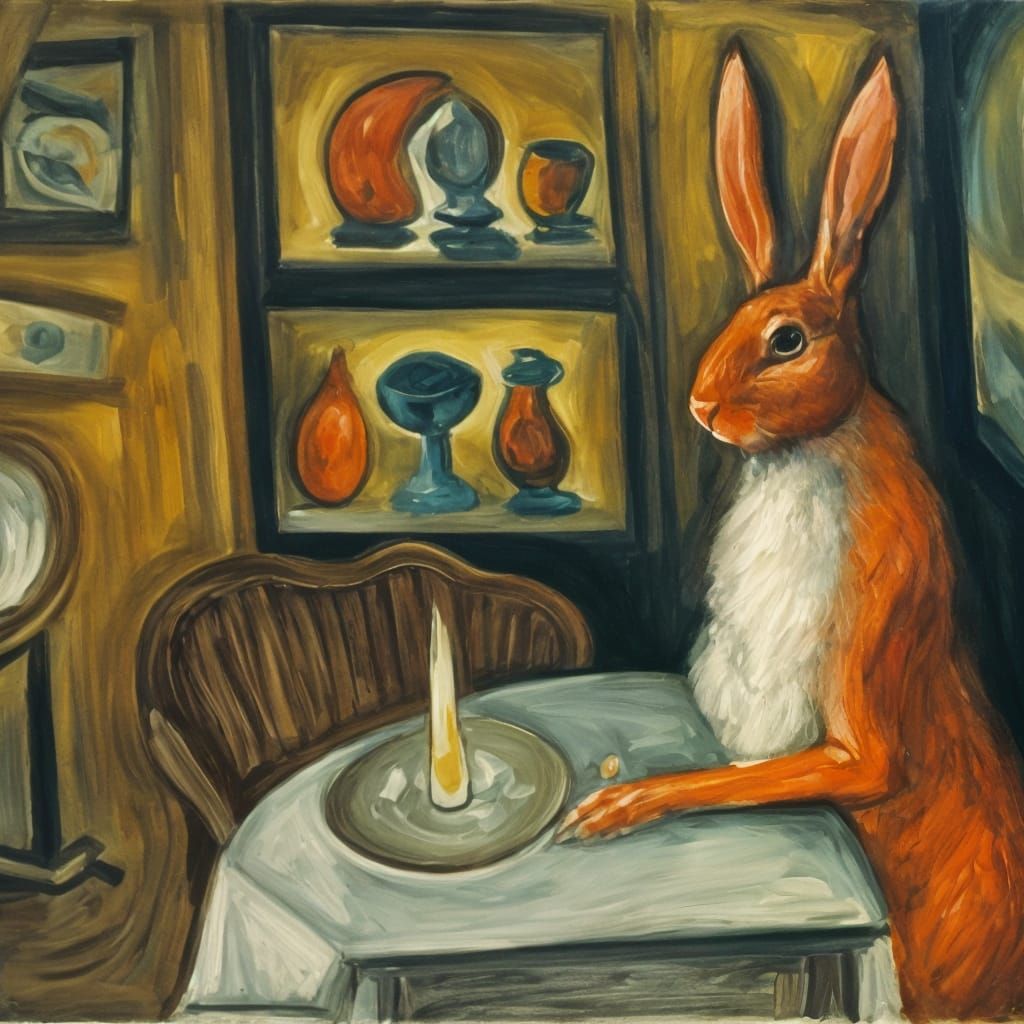 Expressionist Still Life with Rabbit and Orange