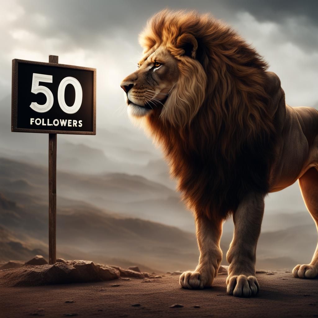 Lion Celebrates Followers in Digital Painting