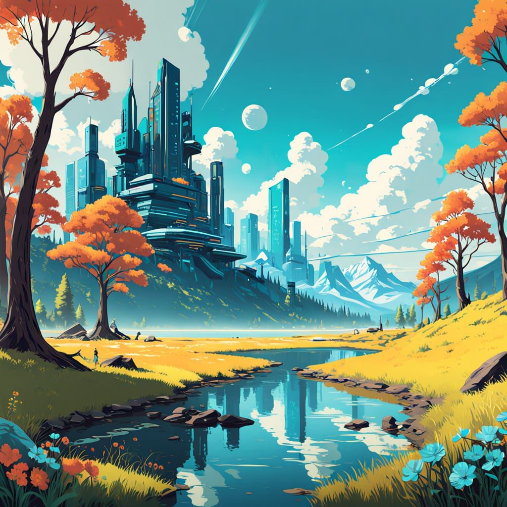 Idyllic Childhood Scene in Vibrant Colors