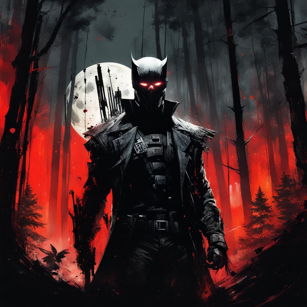 Supervillain Portrait in Forest at Night