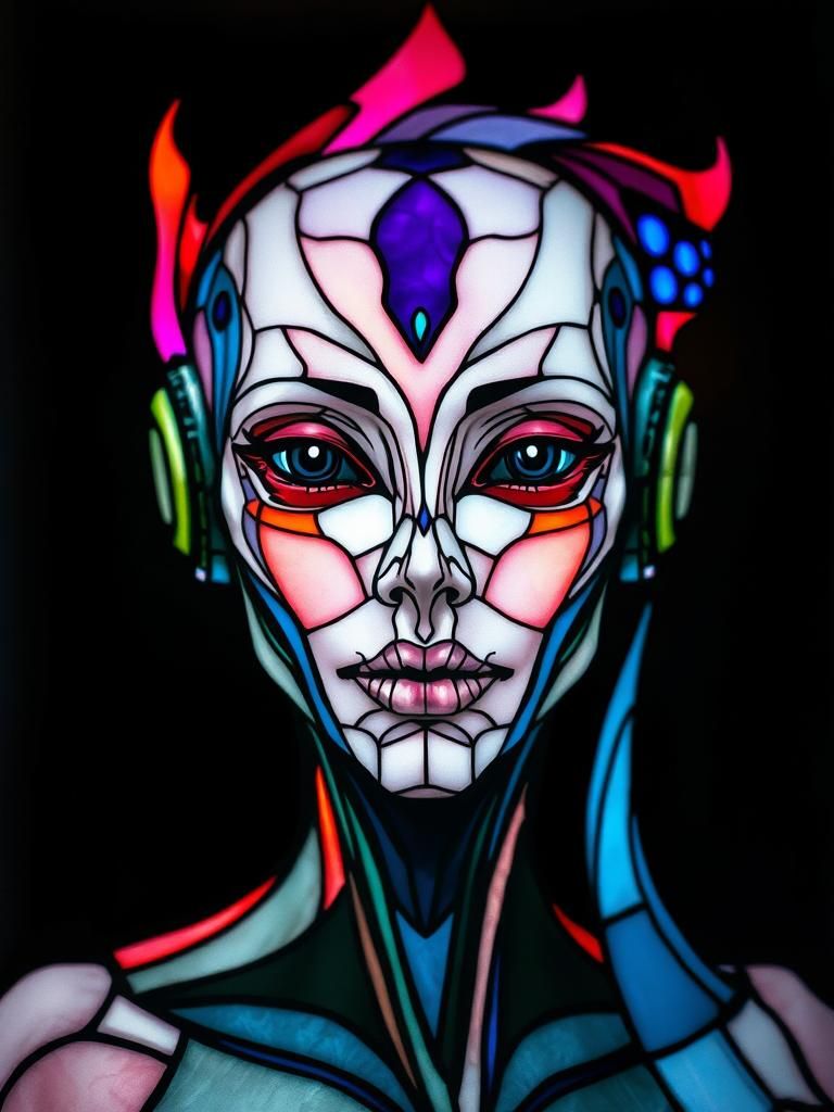 Stained Glass Robot Face in Cinematic Style