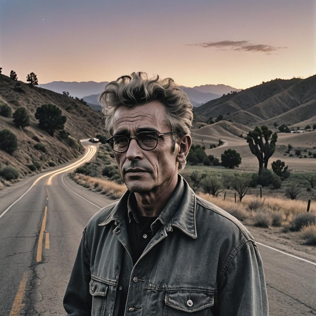 Ghostly James Dean on California Road at Dusk