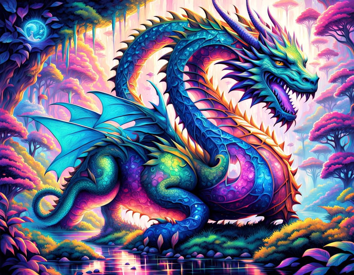 Crystal Dragon Emerges from Mystical Cave