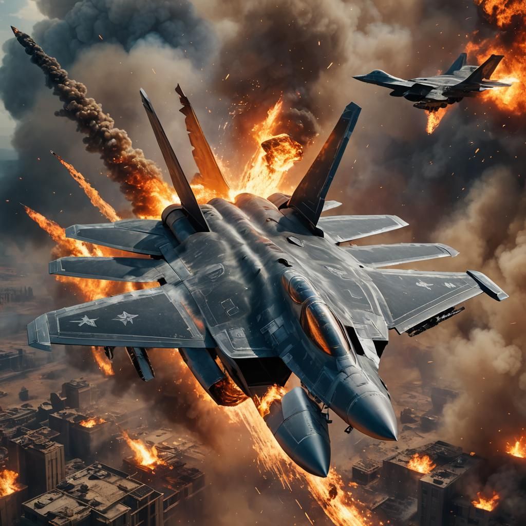 F-22 Fighter Plane in Fiery Fantasy Art