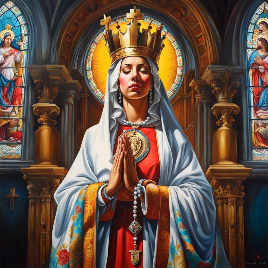 Cow-Headed Virgin Portrait in Graffiti Art Style