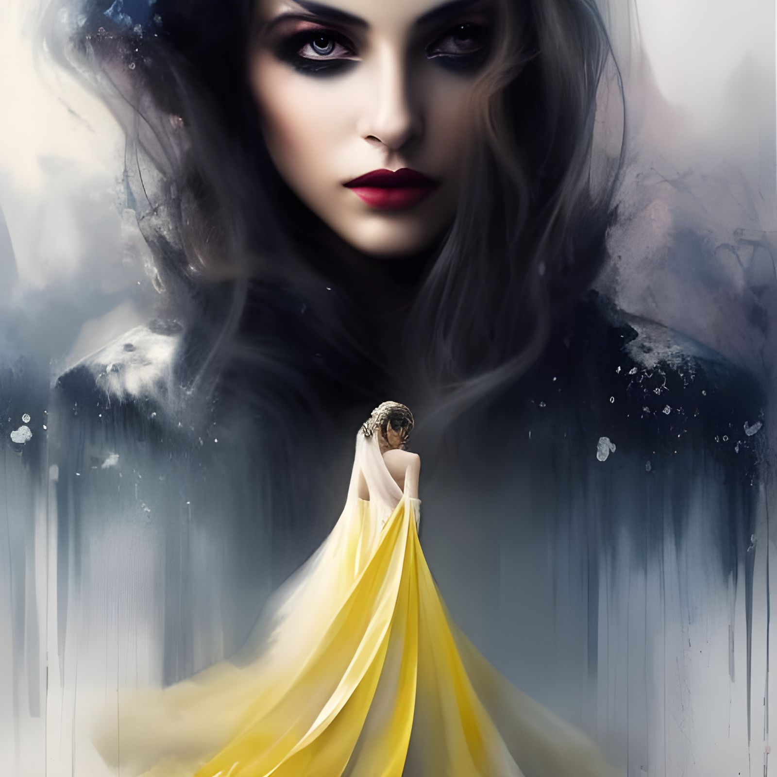 Snow Beauty in Yellow Wedding Dress Watercolor