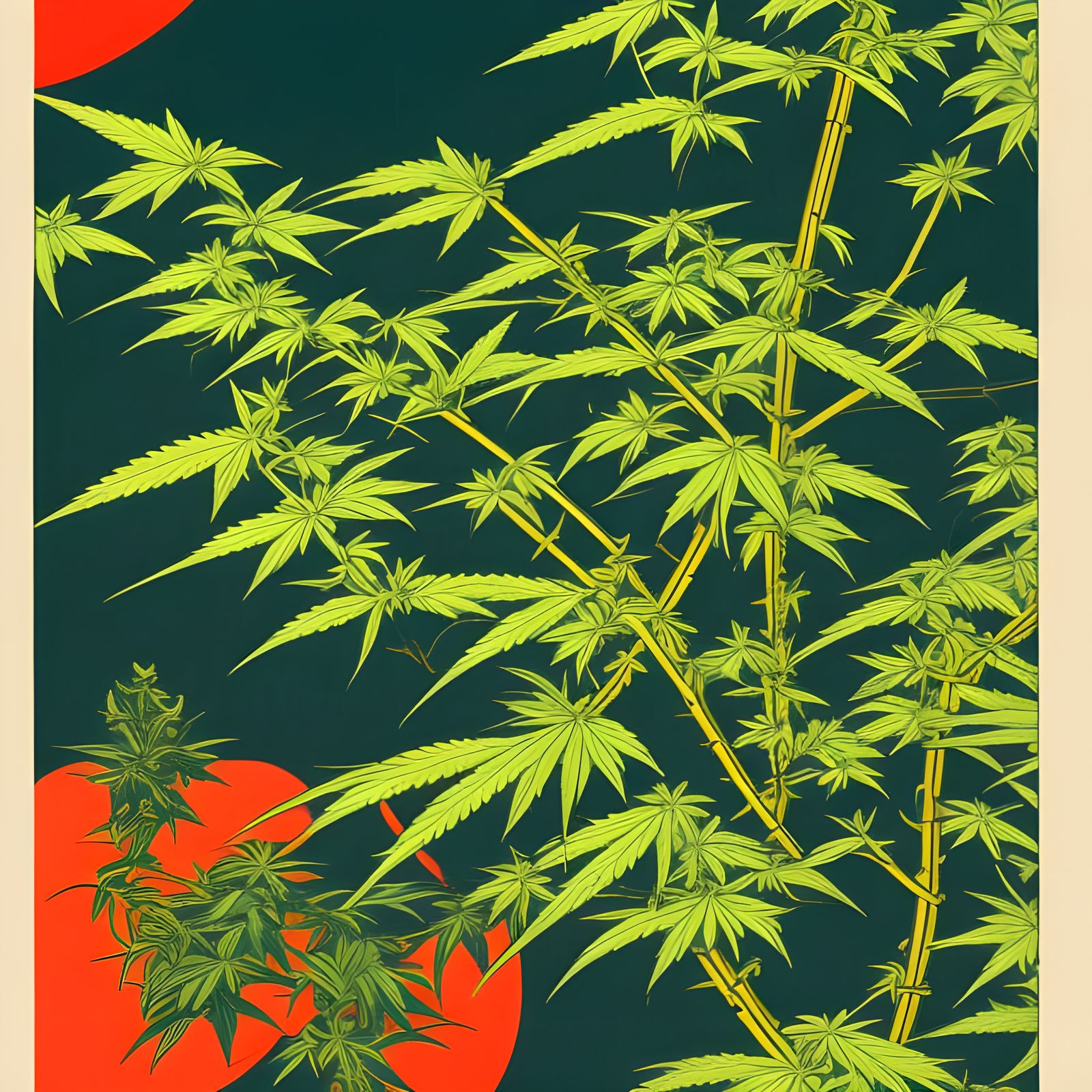 Cannabis Flower in Ukiyo-e Retrowave Style