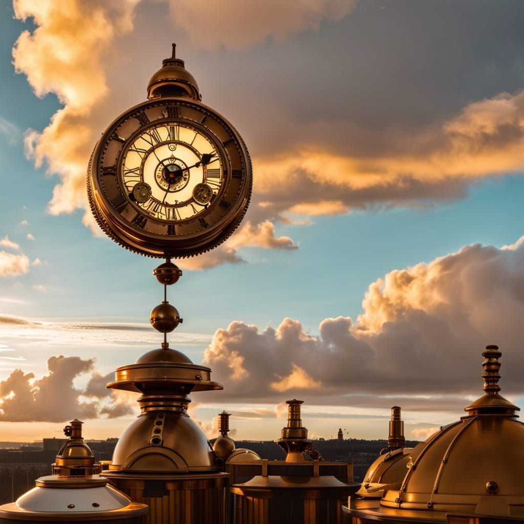Steampunk Cloud Clock in Golden Hour