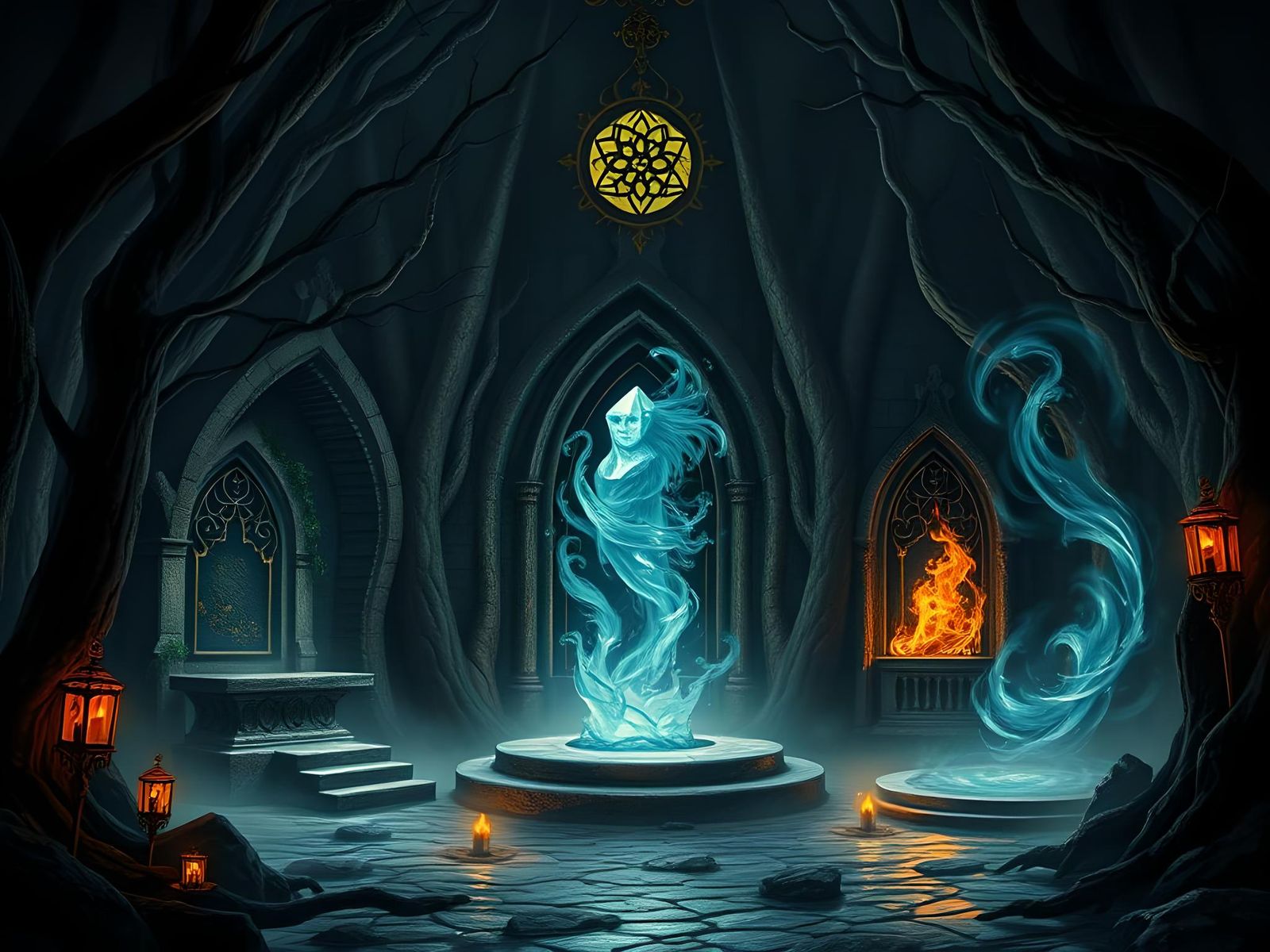 Unholy temple of elemental evil, altar to earth, altar to wi...